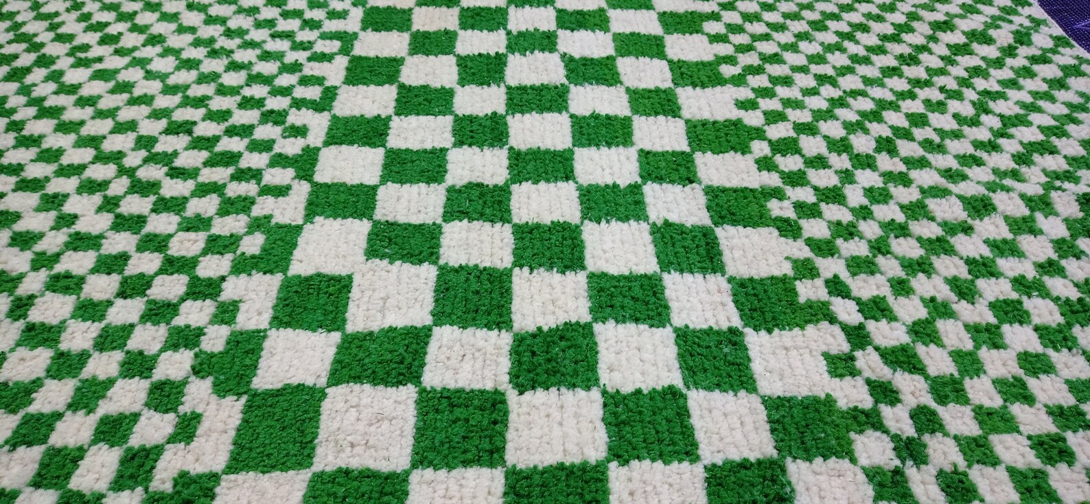 Moroccan Green and white Checkered rug Morrocan Checker rug Etsy