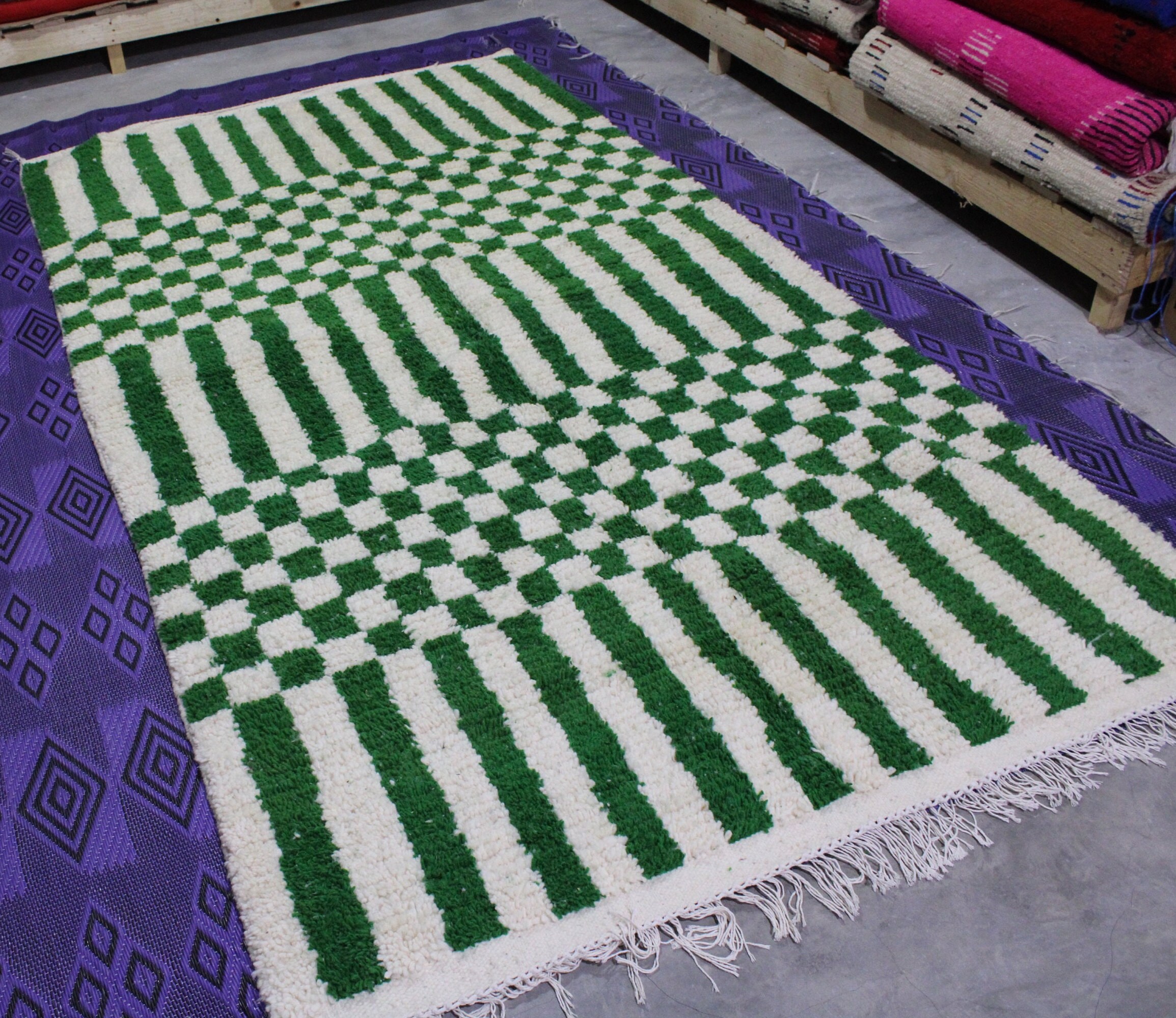 Moroccan Green and White Checkered Rug Morrocan Checker Rug Etsy
