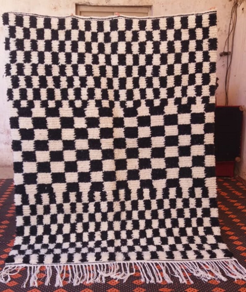 Moroccan Black and white Checkered rug Morrocan Checker rug Etsy