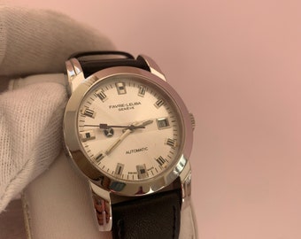 FAVRE-LEUBA Genève automatisch horloge met datum witte wijzerplaat heeft een servicebeurt nodig! A26
