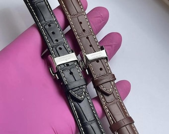 Leder Uhrenarmband Mit Faltschließe 22mm - Kastanienbraun
