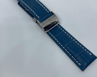20 mm 22 mm 24 mm lichtblauwe Breitling-armband, vervangende leren band met rechte uiteinden met gesp voor Breitling-horloges