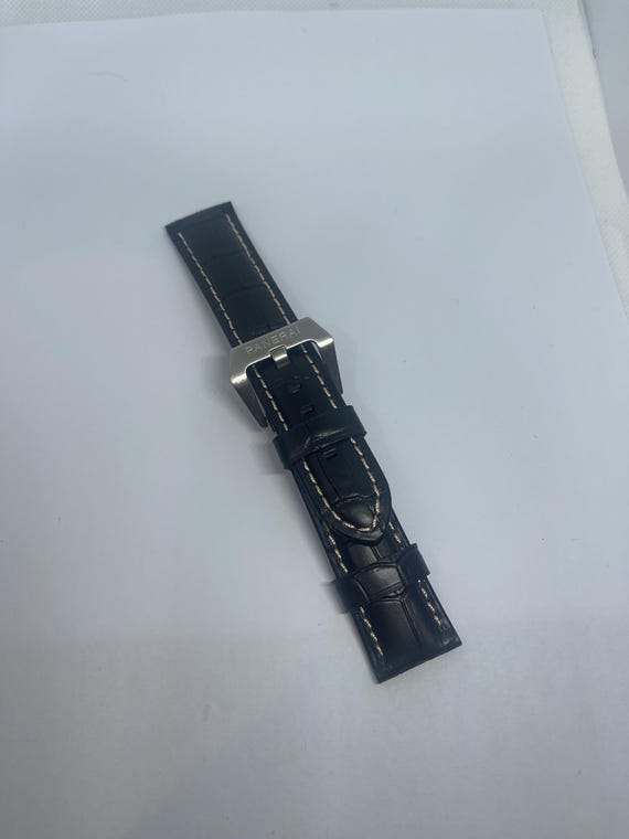 パネライ　PANERAI　クロコダイルストラップ　26ミリ パネライ ウォッチバンド：ブラック クロコダイル柄 本革ストラップ