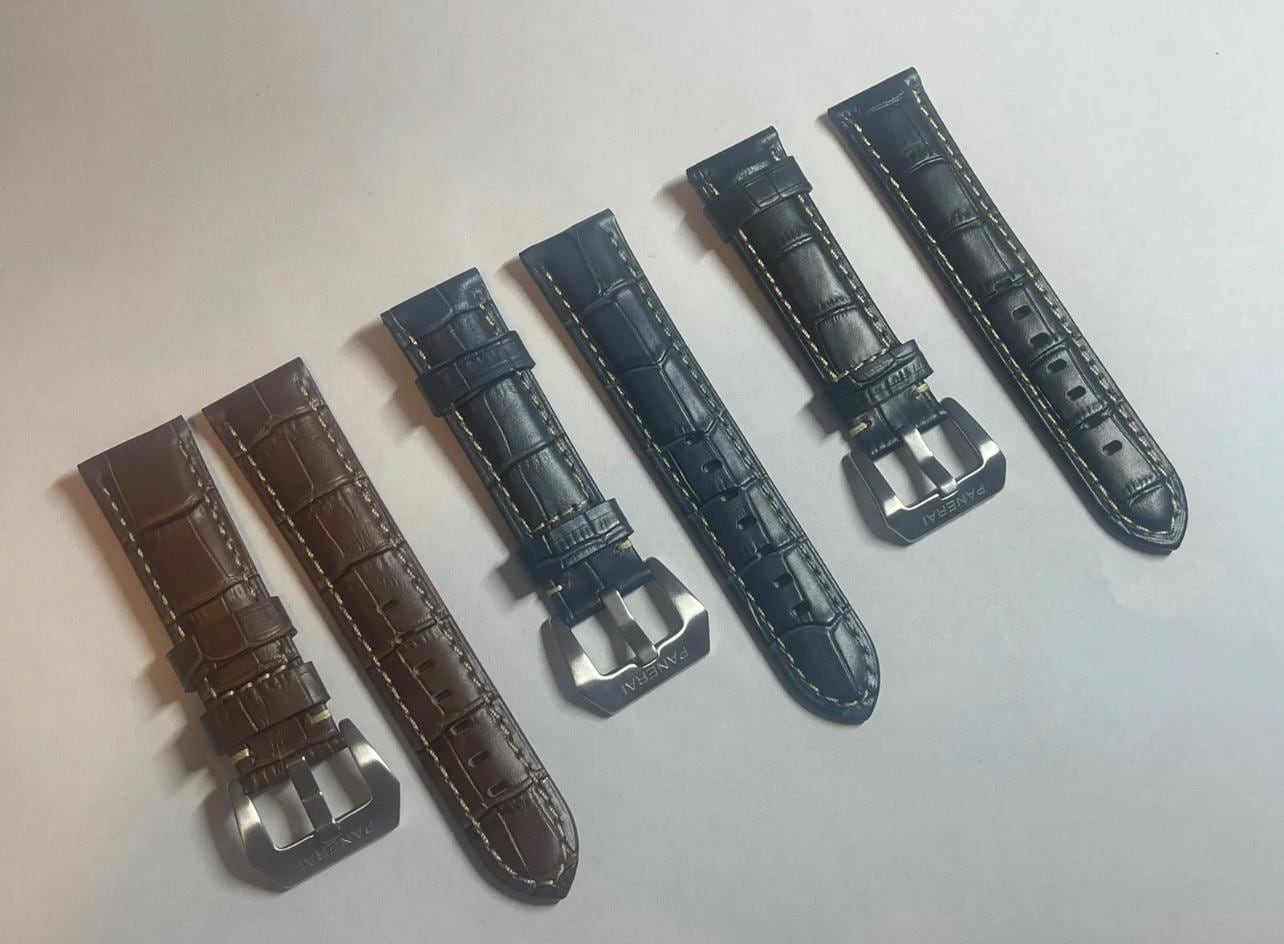 パネライ ウォッチバンド：22mm、24mm、26mm クロコダイル型押し本革