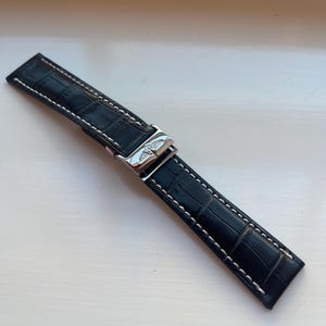 20mm 22mm 24mm black Leather Watch Band: Breitling Replacement Strap with stainless steel buckle