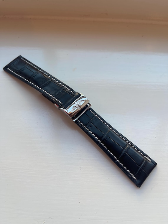20mm 22mm 24mm Black Leather Watch Band: Breitling Replacement