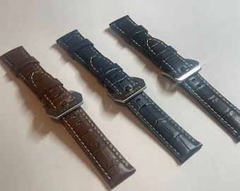 Panerai Watch Band: 22mm 24mm and 26mm Croc Style Genuine Leather Strap