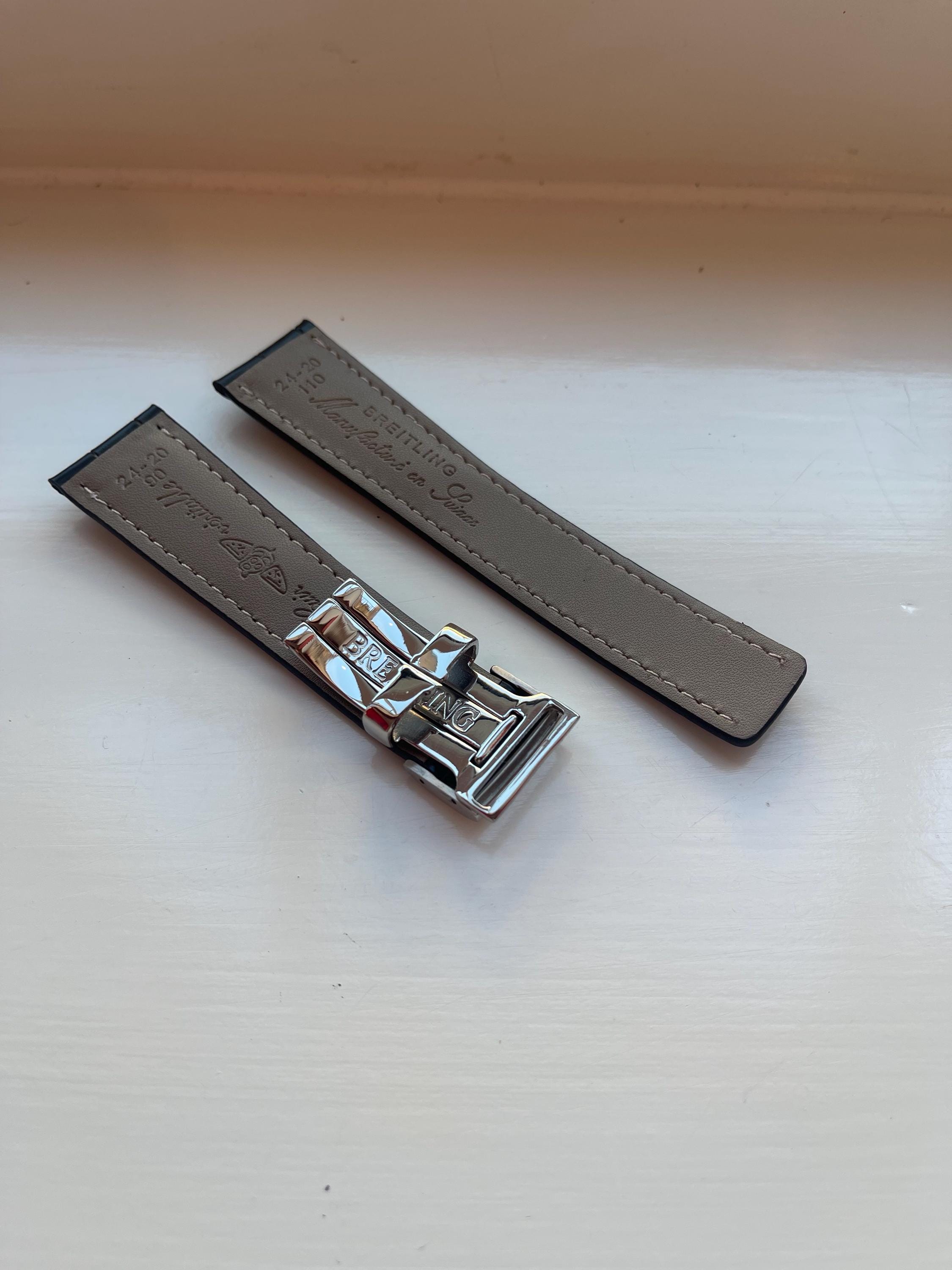 20mm 22mm 24mm Black Leather Watch Band: Breitling Replacement