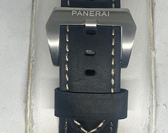 Panerai PAM strap 22mm, 24mm & 26mm black Genuine Leather Watch Band Fits OFFICINE Panerai PAM watches bargain!