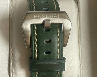 Correa Panerai PAM de 22 mm, 24 mm y 26 mm en color marrón oscuro/verde. Correa de reloj de cuero genuino. Compatible con relojes OFFICINE Panerai PAM. ¡Oferta!