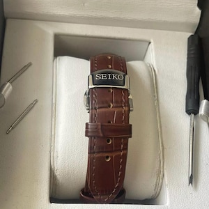 SEIKO Brown Croc Leather Watch Strap: 18mm 20mm 22mm, Stainless Steel Clasp BARGAIN