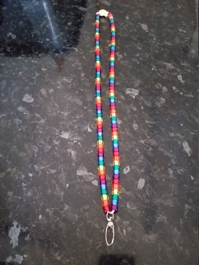 Handmade rainbow beaded lanyard Etsy