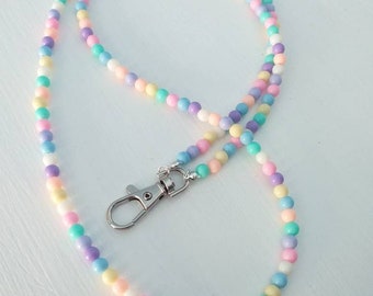 Handmade beaded pastel lanyard