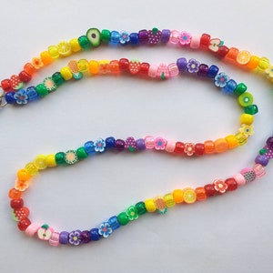Rainbow fruit and floral beaded lanyard