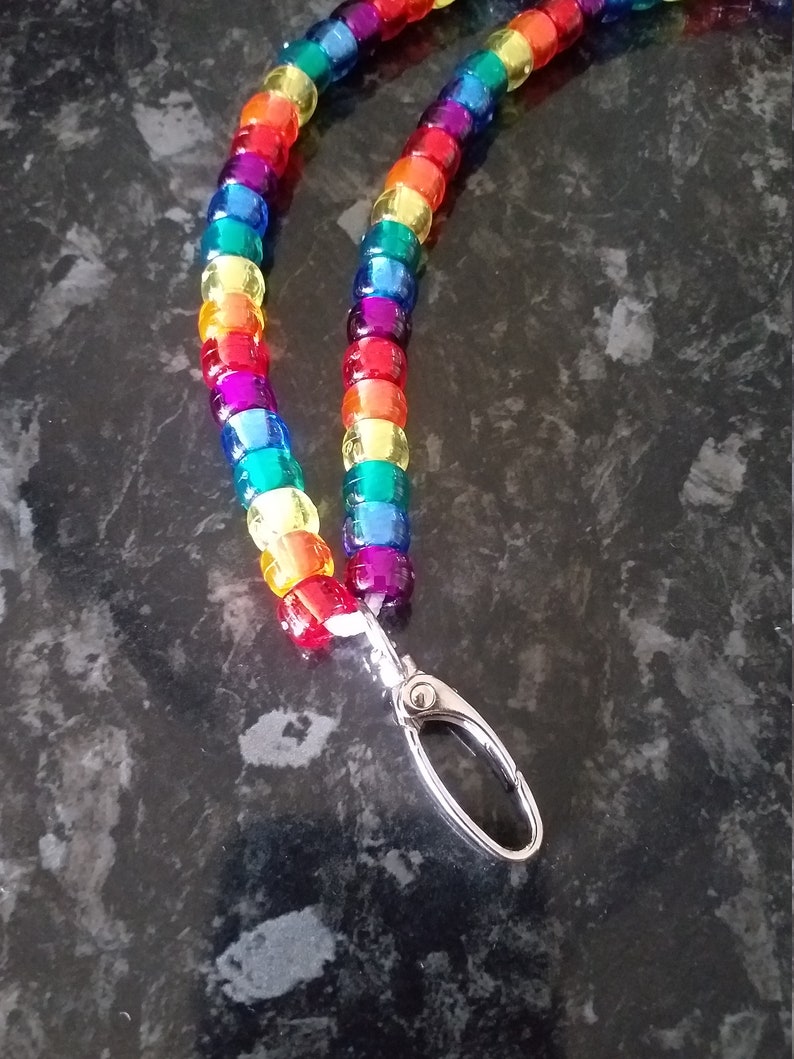 Handmade rainbow beaded lanyard Etsy