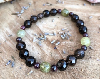Green Garnet + Garnet + Smoky Quartz