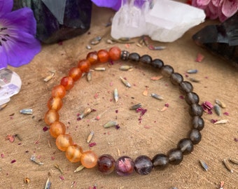 Super Seven + Carnelian + Smoky Quartz