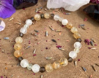 Citrine + Smoky Quartz + Selenite + Prehnite
