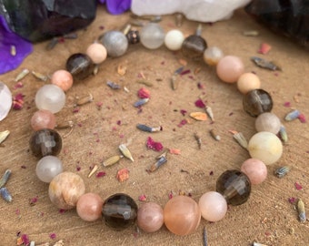 Peach Moonstone + Smoky Quartz