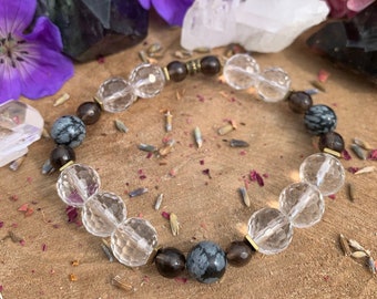 Snowflake Obsidian + Smoky Quartz + Hematite + Clear Quartz