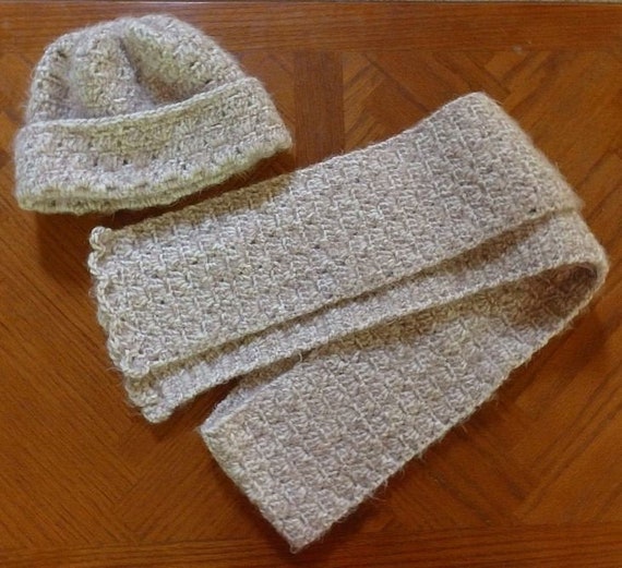 Crocheted Angel Hair Scarf And Hat Set Creamy Beige Toasty Etsy
