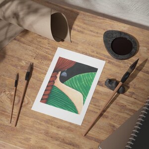 Ilustración de Jhumka, obra de arte original, arte hecho a mano, obra de arte minimalista, arte en técnica mixta, niña y pendiente, arte de joyería tradicional india