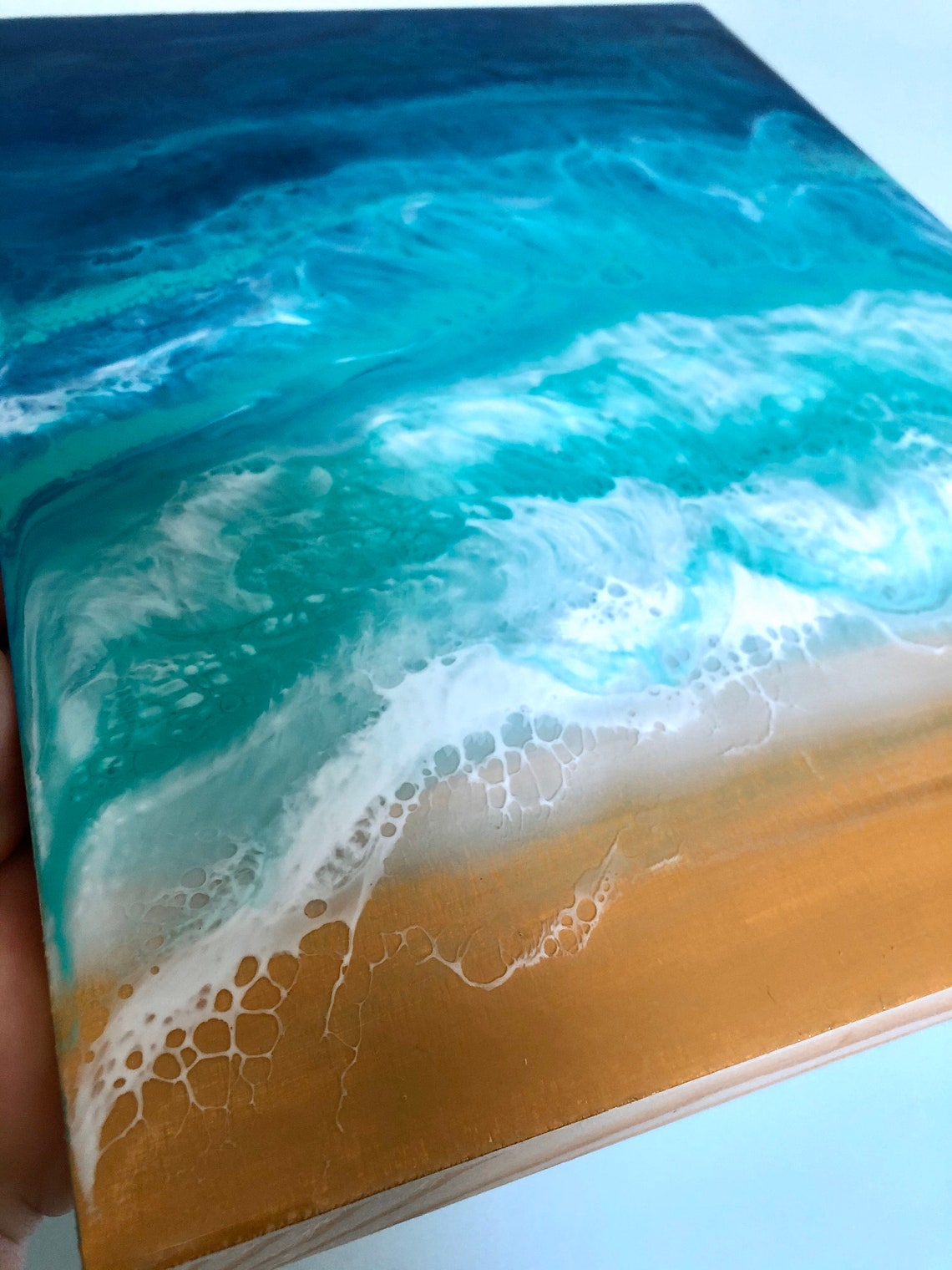 Resin Beach Scene Ocean Art 9x12 painting Beach Decor Etsy