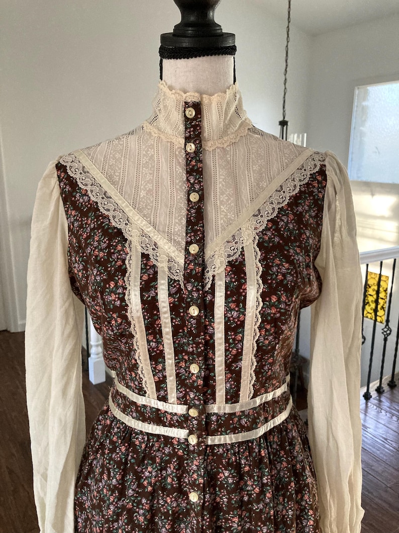 1970 Gunne Sax Midi Dress Brown Floral Calico Vintage Prairie Rare ...