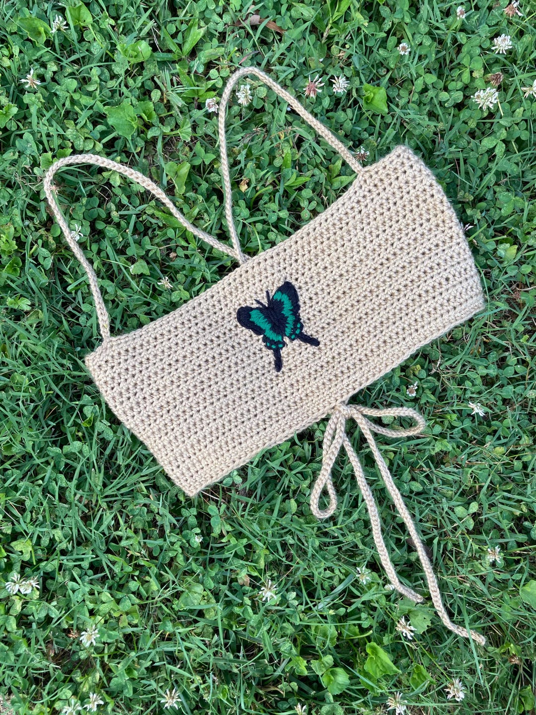 Emerald Swallowtail Butterfly Embroidered Crochet Crop Top Handmade ...