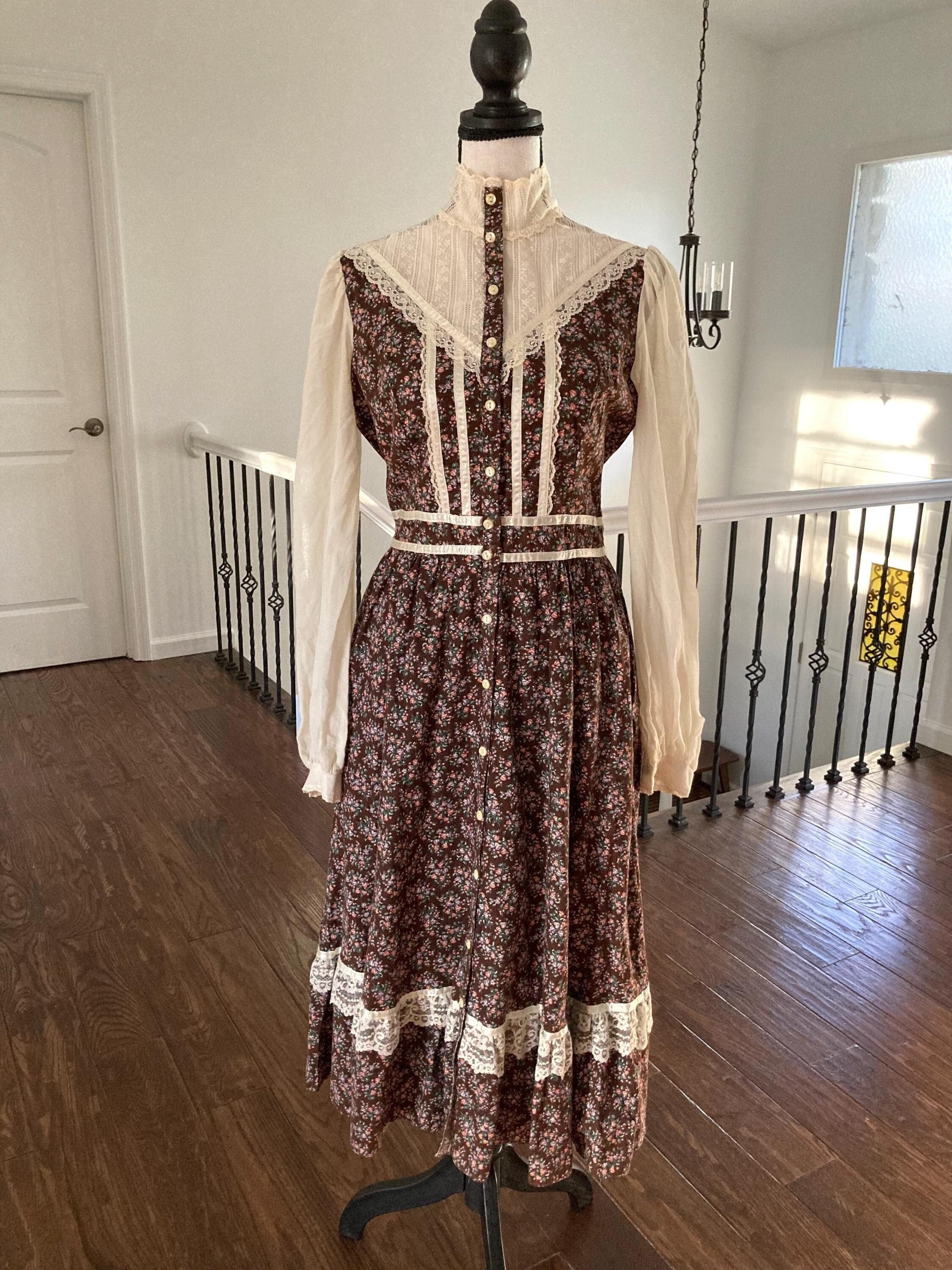 1970 Gunne Sax Midi Dress Brown Floral Calico Vintage Prairie Rare ...