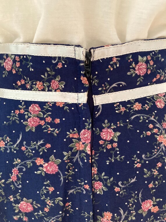 1970s Gunne Sax Maxi Skirt Dark Blue Calico Vintage P… - Gem