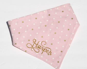 Embroidered dog bandana, custom personalized birthday pet scarf over the collar style