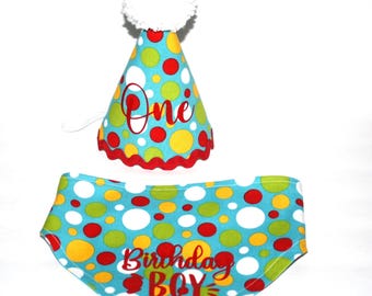 Dog Birthday Bandana Hat Set, green Cotton Polka Dot elastic Collar Scarf