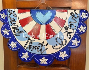 4th of July door hanger, Patriotic Sign, Bunting, Celebrate USA