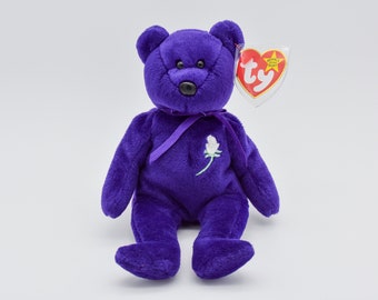 Princess Diana Beanie Baby Ty Beanie Baby Rare Purple with White Rose -- FREE SHIPPING