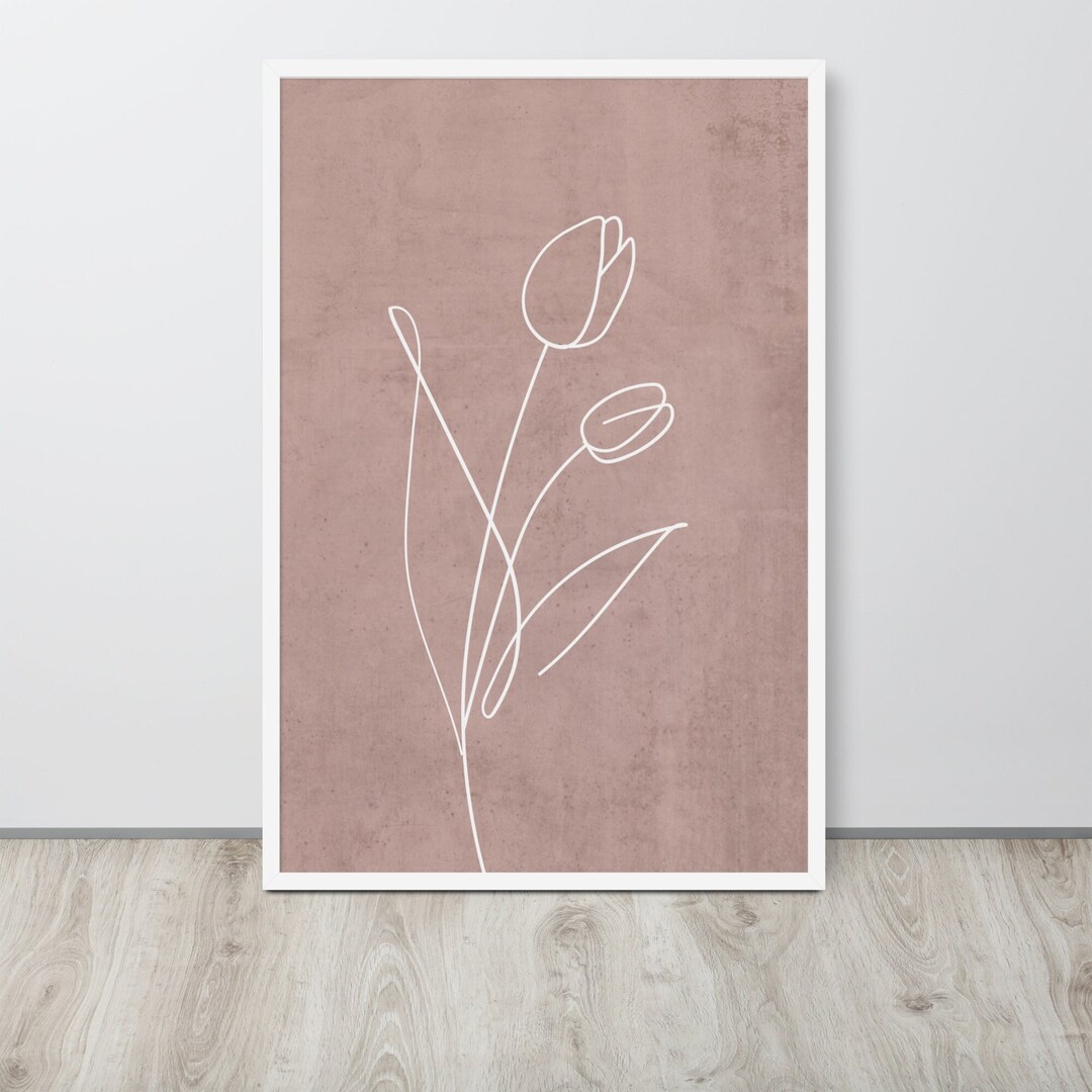 Pink Tulip Flower Line Art Framed Wall Decor - Etsy