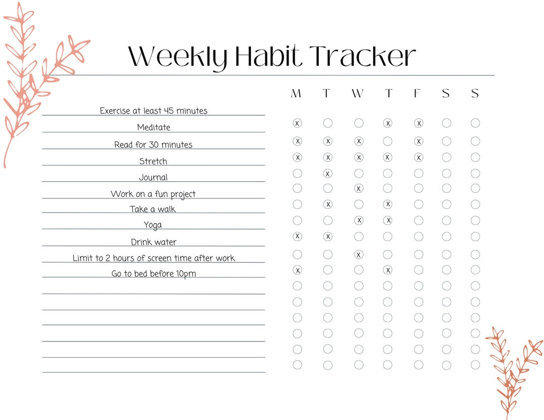 Printable Weekly Habit Tracker | Wellness Goal Planner (PDF) - Etsy