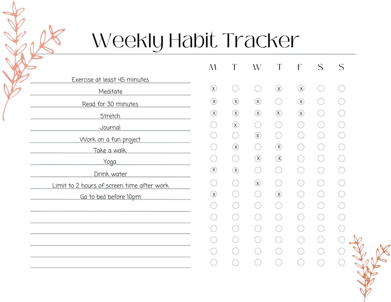 Printable Weekly Habit Tracker | Wellness Goal Planner (PDF) - Etsy