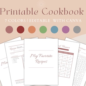7 Cookbook Templates with Colors | Fully Customizable with Canva | Blank Cookbook Template | Family Recipe Cookbook