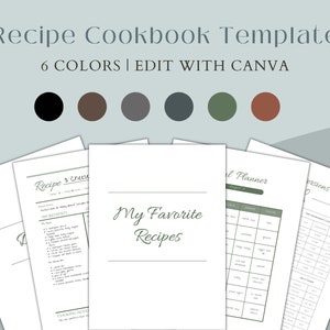 6 Simple Cookbook Templates, Dark Colors | Customizable Canva Template | Create Your Own Recipe Cookbook