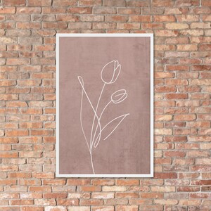 Pink Tulip Flower Line Art Framed Wall Decor - Etsy