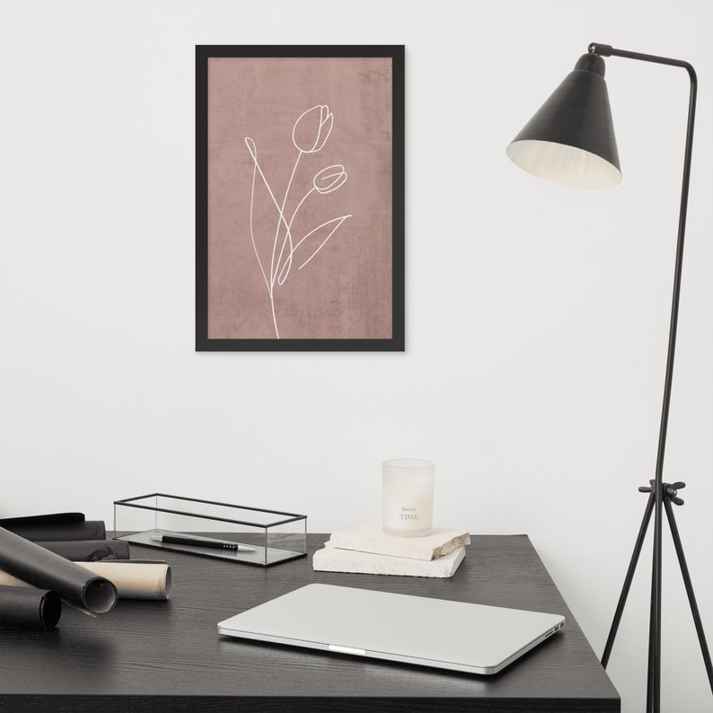 Pink Tulip Flower Line Art Framed Wall Decor - Etsy