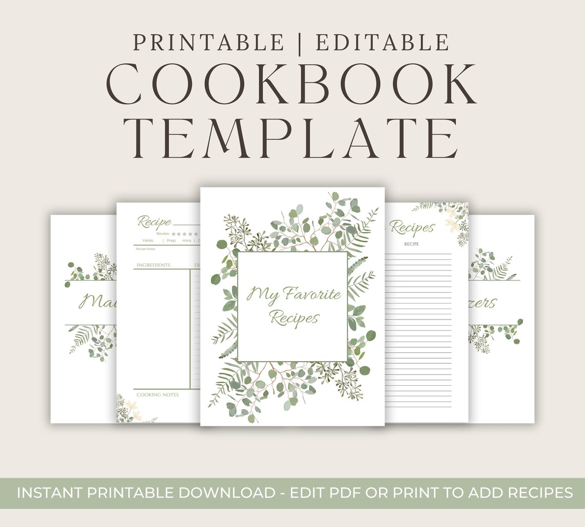 Botanical Digital Cookbook Template | DIY Recipe Cookbook | PDF Edit or ...