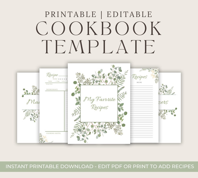 Botanical Digital Cookbook Template | DIY Recipe Cookbook | PDF Edit or ...