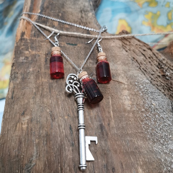 Set fiole d'alchimie (collier et/ou boucles d'oreilles) potion de mana, potion de vie, potion d'endurance.