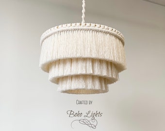 Luminaire bohème, lustre à franges, suspension à franges en coton, abat-jour en macramé, lustre de chambre d'enfant