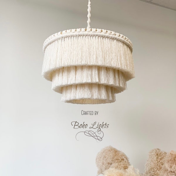 Boho light fixture,  Fringe Chandelier, Cotton Fringe Pendant Light, Macrame Lamp Shade, Nursery Chandelier