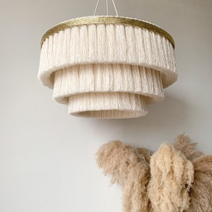 Fringe Pendant Light, Cotton Pendant Light Fixture, Boho Light, Nursery Ceiling Lamp, Bedroom Lighting