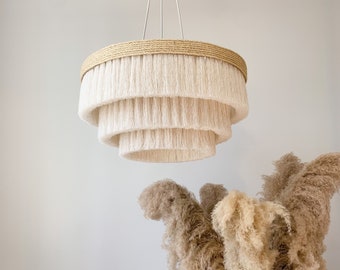 Fringe Pendant Light, Cotton Pendant Light Fixture, Boho Light, Nursery Ceiling Lamp, Bedroom Lighting