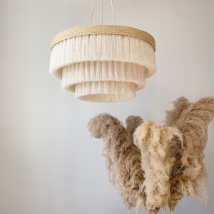 Natural Tiered Fringe Pendant Light, Boho Ceiling Chandelier, Bedroom & Nursery Hanging Light, Handcrafted Modern Light Fixture